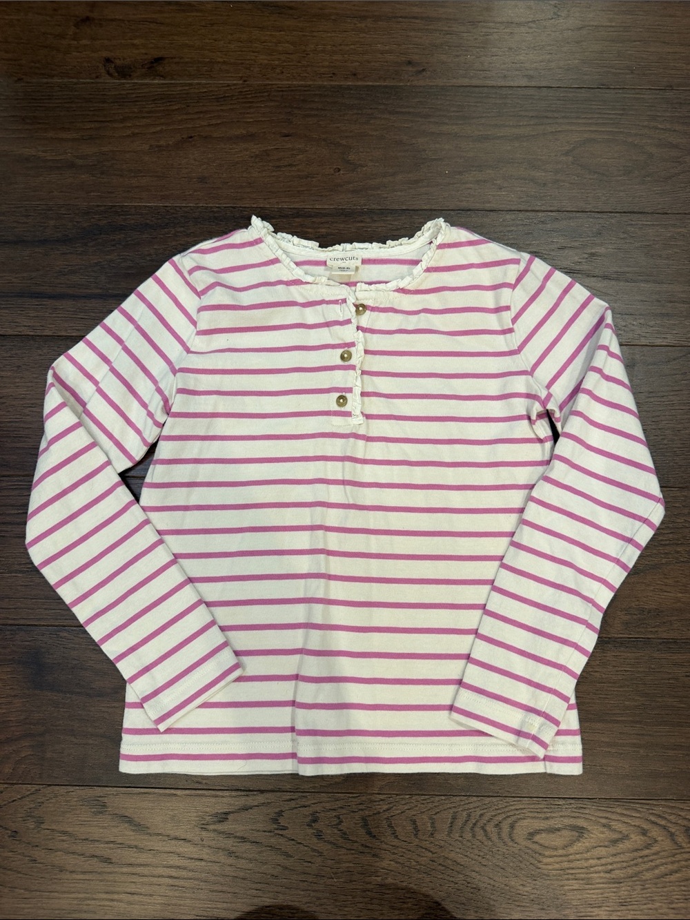 Crewcuts Girls' Pink Stripe Long-Sleeve Henley Top - Size 8/9 - C12-068